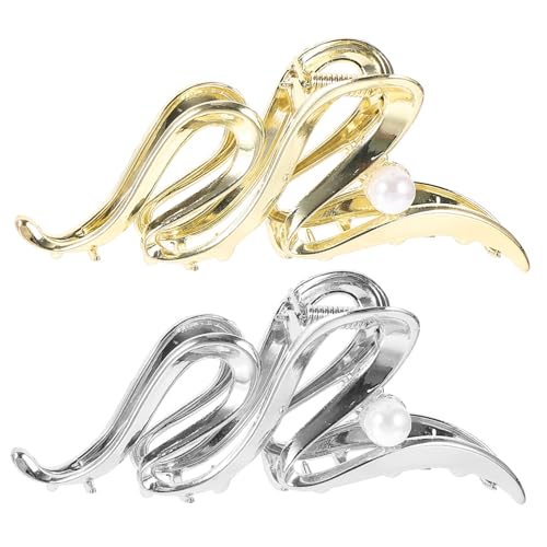 MUSISALY 2stücke Große Metall Haarclips Mit Wellenstruktur Und Perlendekor Für Frauen Zum Stylen Von Volumen Und Struktur Geeignet Für Verschiedene Anlässe von MUSISALY