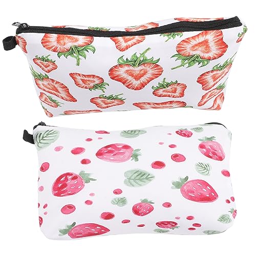 MUSISALY 2stücke Erdbeer Druck Kosmetiktasche Reise Toilettenartikel Organizer Für Praktische Und Geräumige Make-up Aufbewahrungstasche Für Schule Und Alltag von MUSISALY