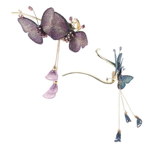 MUSISALY 2stücke Schmetterlings-haarspangen Aus Metall Für Damen Haarklammern Exquisiter Haar-schmuck Mit Quaste Styling-accessoires Für Dickes Haar von MUSISALY