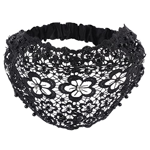 MUSISALY 2st Stirnband Modisch Spitzenkopftuch Haarschmuck Für Mädchen Vintage-kopfschmuck Haarbänder Aus Spitze Boho Mädchen Stirnbänder Zubehörteil Yoga- Dekorativ Black Gummiband von MUSISALY
