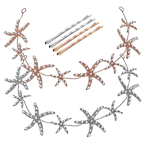 MUSISALY 2st Weibliches Stirnband Haarspangen Zubehörteil Meerjungfrau Kopfschmuck Stern Tiara Strassstern-stirnband Haarschmuck Für Die Hochzeit Meerjungfrau Krone Stirnband Legierung von MUSISALY