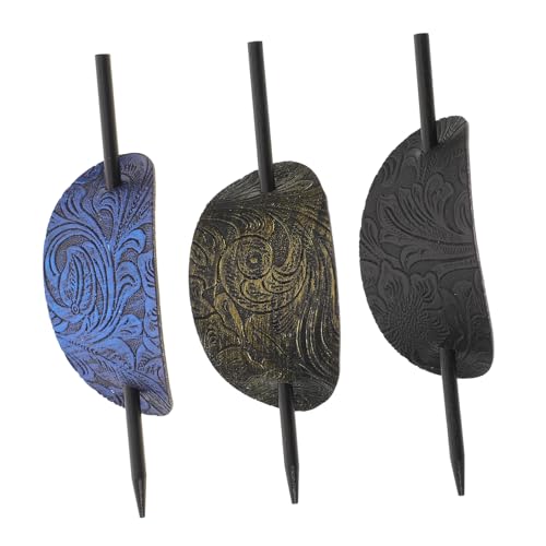 MUSISALY 3 Stück Retro Leder Haarspangen Oval Vintage Haarnadeln für Damen Kunstleder Haarschmuck Zuverlässiger Sitz für Dutt Chignon Elegante Haarnadeln in Schwarz Antik Bronze Königsblau von MUSISALY
