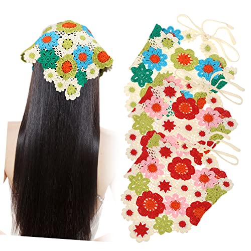 MUSISALY 3stücke Teiliges Gehäkelte Haarbandanas Mit Blumenmuster Für Und Mädchen Boho-stil Weiche Und Bequeme Kopftücher Für Haartypen Und von MUSISALY