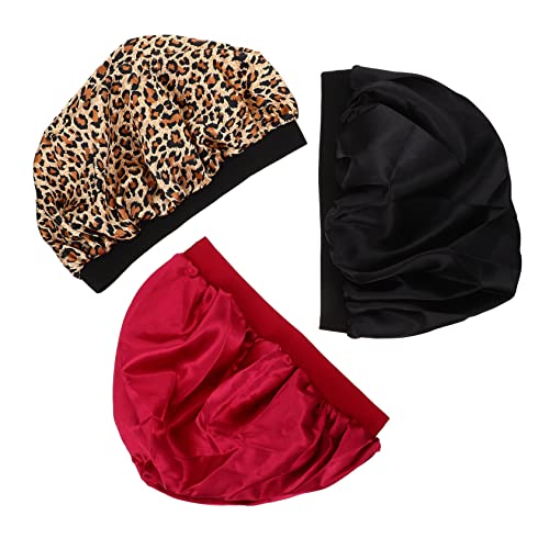 MUSISALY 3stücke Satin Schlafhaube Für Damen Breiter Rand Chemo Und Haarschonend Weich Und Leicht Für Haarschutz Nacht Und Pflege Leopard von MUSISALY