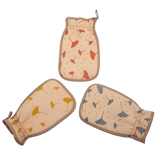 MUSISALY 3St dreiteiliges Badetuchset Fäustlinge für Damen Peeling-Luffa-Handschuhe Körperpeeling skincare massagehandschuh schlamm scheuern tuch dusche scheuertuch reine Baumwolle Yellow von MUSISALY
