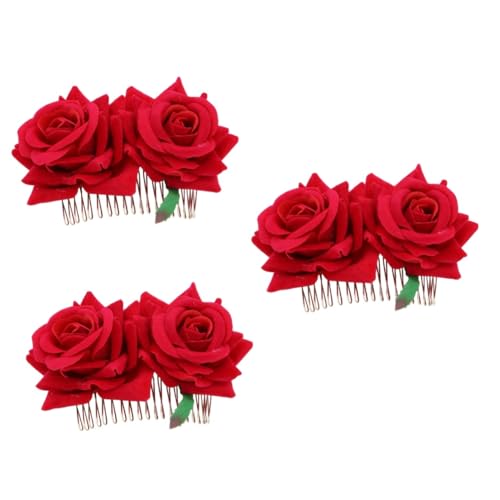 MUSISALY 3st Blumenkamm Haarschmuck Für Die Hochzeit Haarschmuck Mit Blumen Blumenkopfschmuck Blumen- Mode Kopfbedeckungen Dekorationen Dekorativ Bräute Braut Frauen Rosengirlande Kleid Rot von MUSISALY