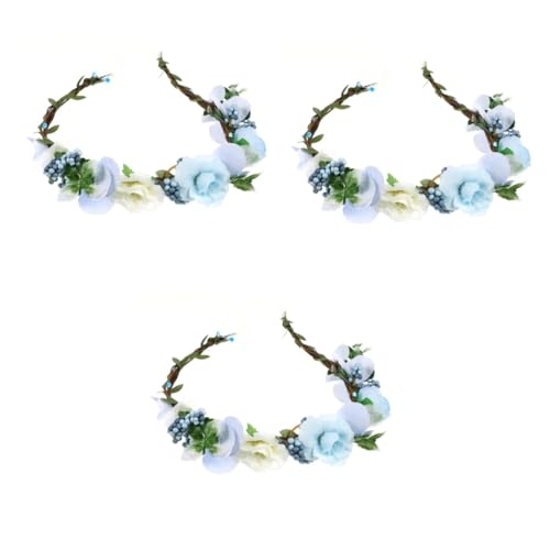 MUSISALY 3st Brautkranz Tiara Renaissancekleid Damen Fee Haarschmuck Für Mädchen Verstellbares Blumenstirnband Künstliche Blumengirlande Weihnachtskopfschmuck Tiaras Blaue Tiara Seidentuch von MUSISALY