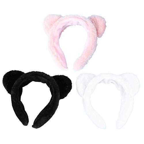 MUSISALY Weiches Plüsch-haarband Mit Katzenohren Gesichtswaschwickel 3-teiliges Make-up-haarband Für Frauen Und Mädchen Tägliche Gesichtsreinigung von MUSISALY