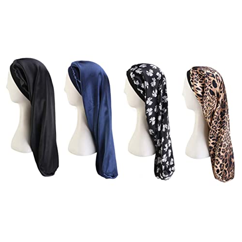 MUSISALY 4stücke Schlafmütze Damen Mit Druck Haarschutz Kopfwickelmütze Haar-accessoire Für Frauen Breiter Beutel Bequem Und Formstabil von MUSISALY