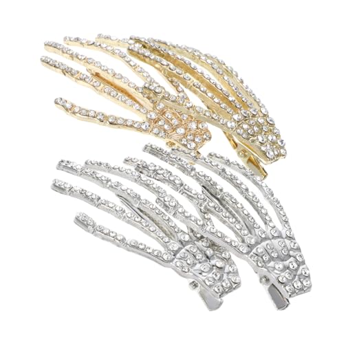 MUSISALY 4 Stück Halloween Haarklammern mit Strass Duckbill Haarnadeln in Silber und Gold Gruselige Skelett Hand Designs Festhaltender Haarschmuck für Damen für Halloween Party und Kostüm von MUSISALY