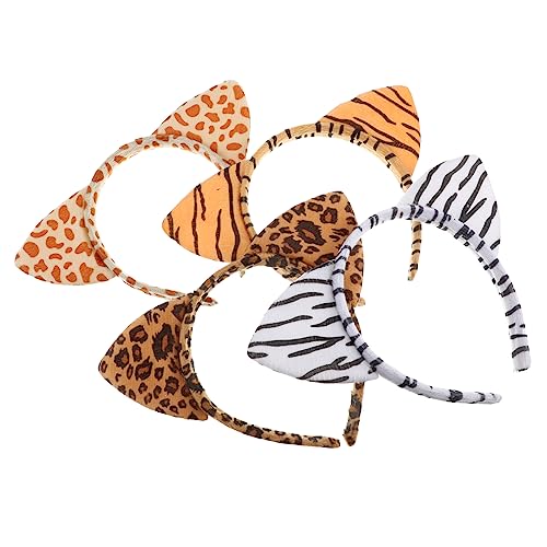 MUSISALY 4stücke Katzenohr-design Tierhaarreifen Leopardenmuster Junge Mädchen Stirnbänder Cosplay Kopfbedeckung Stoff Tragen Party Halloween von MUSISALY