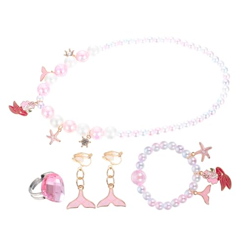 MUSISALY 4 Stück Teiliges mit Meerjungfrauen anhänger Bunte Perlen Halskette Armband Ring Niedliche Cartoon designs für Party Alltag Geburtstag und Festlichkeiten Geeignet von MUSISALY