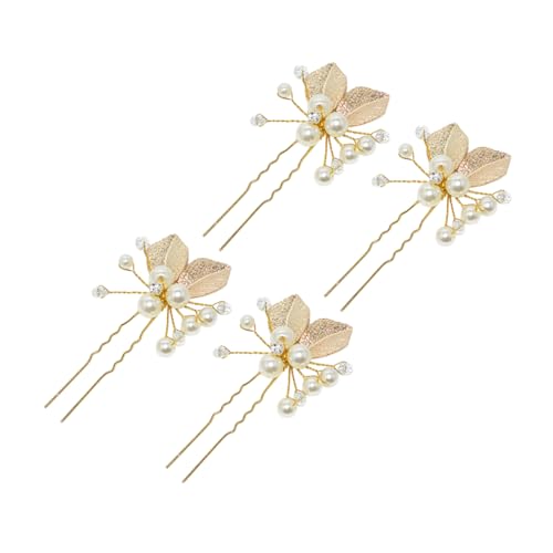 MUSISALY 4stücke U-förmige Haarnadeln Legierung Perlen-intarsien Hochsteckfrisur-haarstäbchen Für Damen Gold von MUSISALY