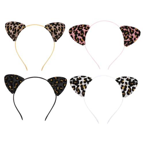 MUSISALY 4stücke Katzenohren-haarband Im Tier-stil Leopard-muster Stirnband Für Party Festival-kostüm Fotoshootings Abendveranstaltungen Cosplay-zubehör von MUSISALY