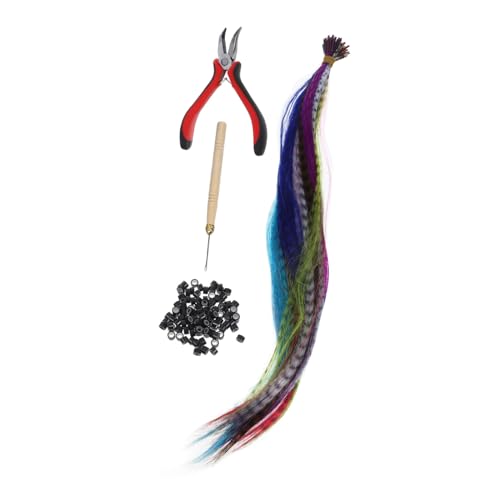 MUSISALY 50 Stück Haarverlängerungs mit Zange Häkelnadel und Ringen Synthetische Farbige Federhaare für Haarverlängerungen für Zuhause und Partys von MUSISALY