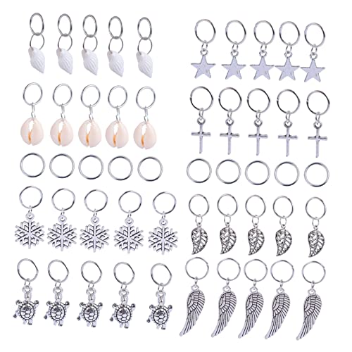 MUSISALY 50 Stück Haarschmuck Haarflechtringe Mit Sternen Und Blättern Langlebig Silber Für Selbstgemacht Frisuren Zubehör Für Cosplay Und Partys von MUSISALY