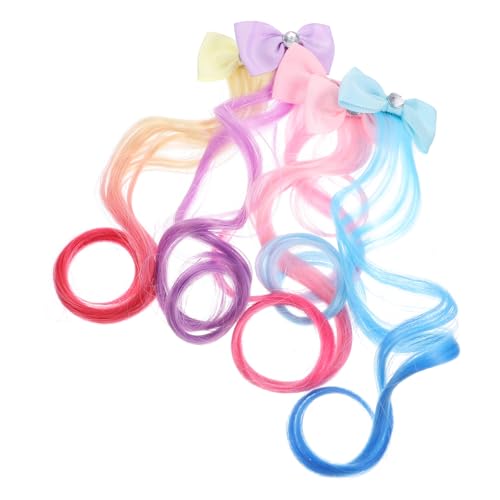 MUSISALY 5stücke Farbige Haarverlängerungen Für Mädchen Haaraccessoires Extensionsclips Mit Schleife Und Locken Haarspangen Für Geburtstag Und Cosplay von MUSISALY
