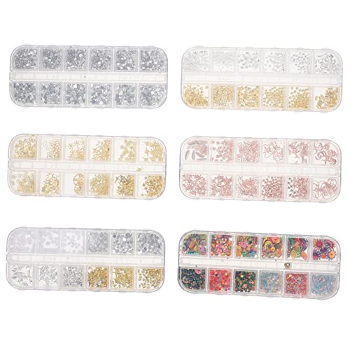MUSISALY 6er-pack Nail Art Sticker Kit Maniküre Zubehör Pailletten Muscheln Flache Diamant Dekorative Nagelaufkleber von MUSISALY