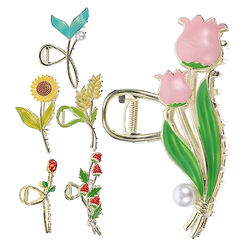 MUSISALY Metall-blumen-haarspangen Für Damen 6 Stück Große Kieferklammern Dekoratives Haarnadel-set Für Dünnes Und Dickes Haar Bequem Und von MUSISALY