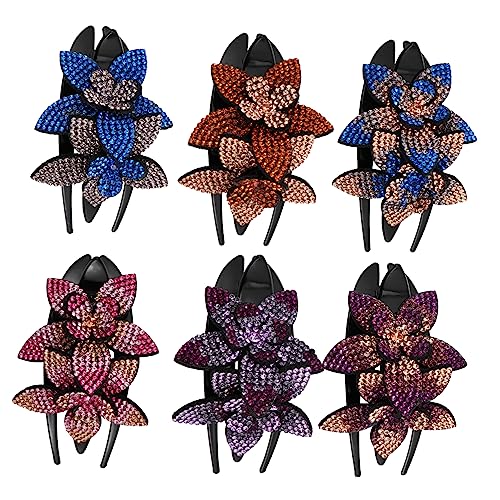 MUSISALY 6 Stück Strass Blumen Haarspangen Dreizackig Entenschnabel Damen Schmuck Accessoires Leichtgewichtig Hochzeit Bräute von MUSISALY