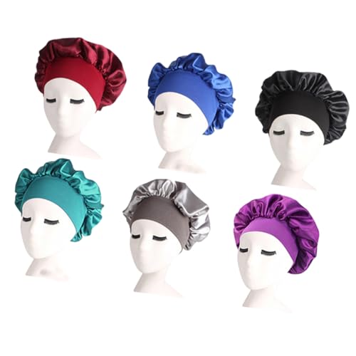 MUSISALY 6stücke Schlafmütze Für Nacht Hochelastisches Stirnband Mit Breiter Krempe Kopfbedeckung Zum Schlafen Für Frauen in Schwarz Silber Weinrot Gold Dunkelviolett von MUSISALY