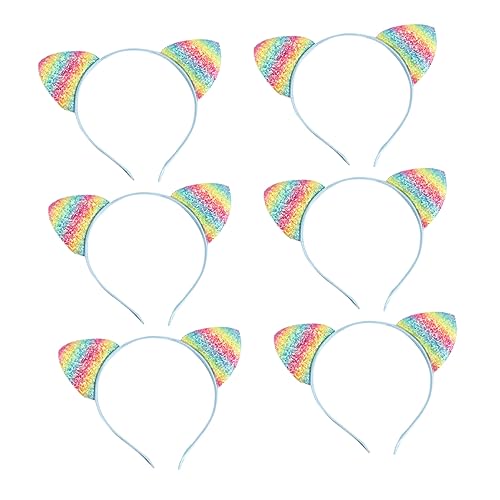 MUSISALY 8stücke Regenbogen Haarband Mit Katzenohren Glitzer Pailletten Stirnband Für Mädchen Katzenohren Kopfschmuck Haarreif Cosplay Accessoire von MUSISALY