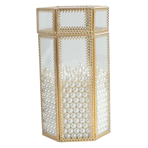 MUSISALY Kosmetikpinsel Aufbewahrungsbehälter Aus Glas Mit Perlen Staubdichter Kosmetik-organizer Für Schminktisch Für Make-up-pinsel Und Lippenstifte Kleiner Hexagon-design Mit von MUSISALY