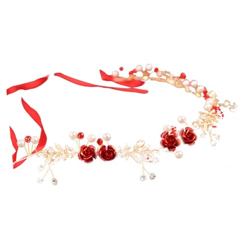MUSISALY Rotes Blumen-stirnband Für Hochzeiten Braut-kopfschmuck Perlen-haarband Hochzeits-accessoire Blumenperlen-stirnband Party-schmuck von MUSISALY