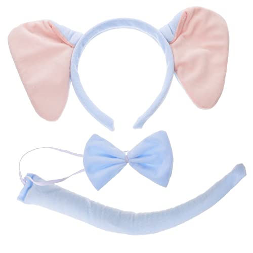 MUSISALY Elefantenkostüm-set Mit Ohren-stirnband Und Fliege Tierkostüm-zubehör Für Junge Mädchen Und Erwachsene Halloween Cosplay Party Himmelblau Aus Bequeme Vielseitige Verwendung von MUSISALY