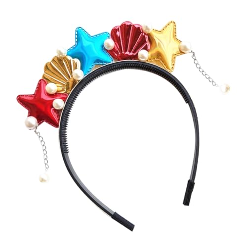 MUSISALY Junge Mädchen Stirnband Rot Mit Meerjungfrau Und Seestern Motiv Haarschmuck Haarband Mit Muschel-design Kostüm-accessoires Für Mädchen Leicht Und Formstabil von MUSISALY