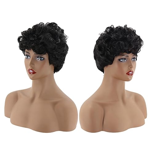 MUSISALY Damen Perücke Kurz Lockig Kurze Haarschnitt Perücke Für Alltag Party Cosplay Hochwertige Synthetik Natürlicher Look Und Atmungsaktiv Schwarz von MUSISALY