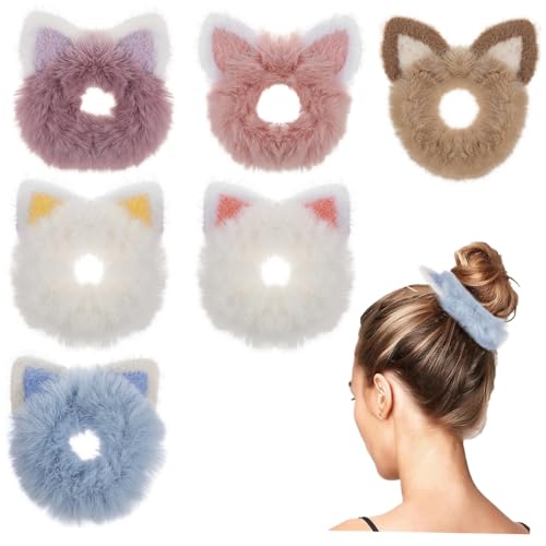 MUSISALY 6stücke Katzenohr-haargummis Aus Plüsch Scrunchies Mit Katzenohren Katzenohr-haarband Für Frauen Mädchen Und Elastische Haarreifen Zum Bündeln Von Haaren von MUSISALY