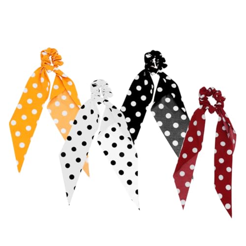 MUSISALY 4er Satz Elastische Haarband Mit Schleife Stoff Haargummis Für Damen Haarschleifen Elastisch Haarband Mit Tupfenmuster von MUSISALY
