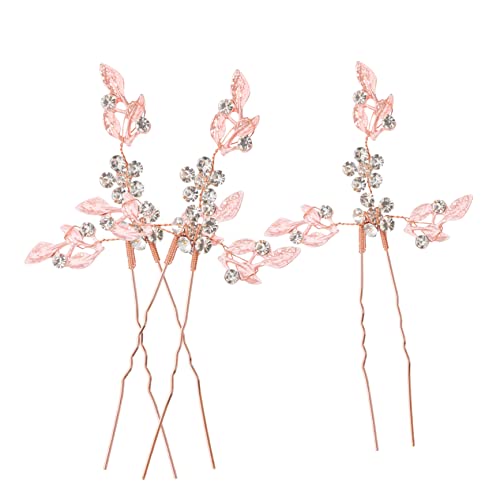 MUSISALY 3stücke Haarnadeln Mit Blättern Kristall-haarstöcke Für Damen Stabiler Förmiger Haarschmuck Für Hochsteckfrisuren Elegantes Design Roségold von MUSISALY