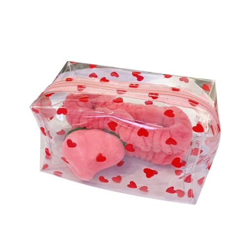 MUSISALY Pu-Leder Kosmetiktasche Transparent Handliche Make-up Tasche Für Frauen Und Mädchen Vielseitige Aufbewahrung Für Reisen Schule Und Alltag Herz-Design von MUSISALY