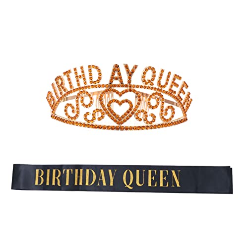 MUSISALY Geburtstag Tiara Und Schärpe Aus Satin Strass-stirnband Und Dekorative Party-schärpe Für Königinnen von MUSISALY