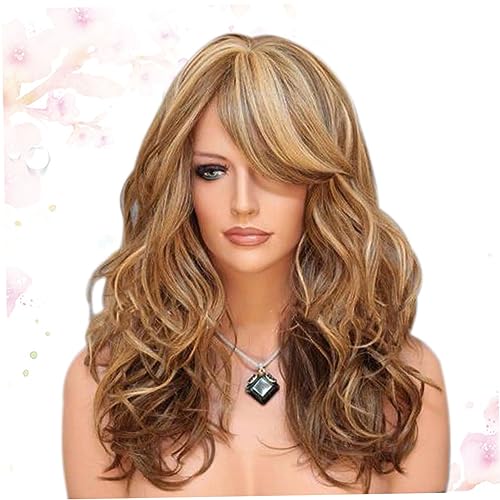 MUSISALY Lange Lockige Perücke Dunkelbraun Mit Flaxen Highlights Chemiefaser-wig Für Damen Atmungsaktive Haarbekleidung Für Alltag Partys Und Cosplay von MUSISALY