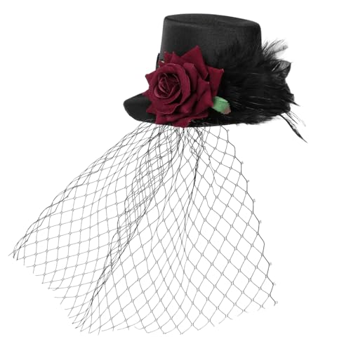 MUSISALY Retro-zylinder Haarnadeln Mit Roter Rose Mesh Hut Für Erwachsene Mädchen Jungen Halloween Party Dekoration Clip-fixierung MUSISALY Retro-zylinder Haarnadeln Mit Roter Rose Mesh Hut Für Erwachsene Mädchen Jungen Halloween Party Dekoration Clip-fixierung von MUSISALY