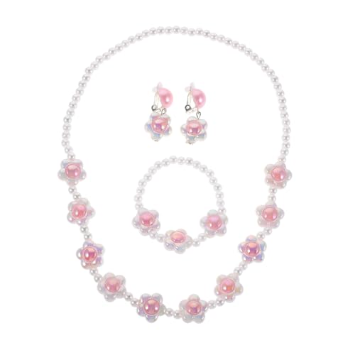 MUSISALY Mädchen Halskette Armband Ohrringe mit Perlen und Blumenmotiv Komfortables Langlebiges Prinzessin-accessoire für Geburtstage Partys Hochzeiten von MUSISALY