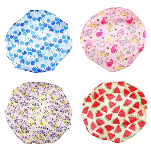 MUSISALY Mütze 4er-pack Elastische Satin-schlafmütze Für Kinder Damen Badekappen Blume Bequem Faltbar Für Unterwegs von MUSISALY