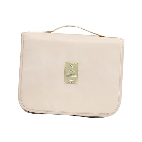 MUSISALY Faltbare Reise-Kosmetiktasche Mehrzweck Make-up Tasche Waschtasche Reise-Organizer Mesh Design Platzsparend Für Make-up Und Kosmetik Beige von MUSISALY