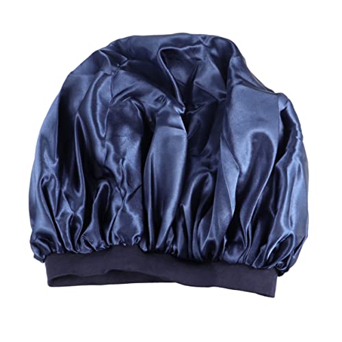 MUSISALY Schlafmütze mit Elastischer Krempe Satin-haube für Frauen Salon-schlafmütze Aus Satinstoff Marineblau von MUSISALY