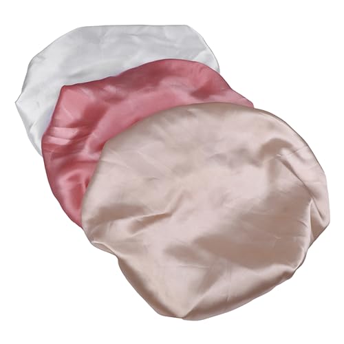 MUSISALY 3 Stück Satin Haarschütze Für Damen Elastische Haarschutzhüte Breiter Rand Haarschutz Für Zuhause Und Reisen (champagner Weiß Rosa) von MUSISALY