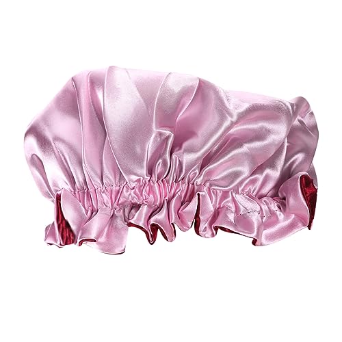 MUSISALY Satin Schlafmütze Für Kinder Elastische Haube Mit Breitem Rand Atmungsaktive Bademütze Für Zuhause Pink Haar Und Kopfschutz Für Jungen Und Mädchen von MUSISALY