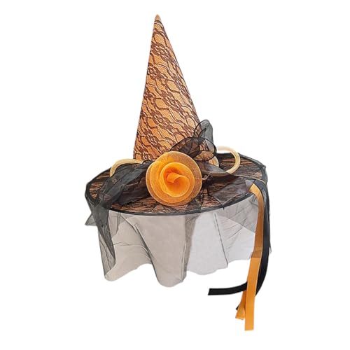 MUSISALY Zaubererhut Für Erwachsene Halloween-hexenkappe Hut Mit Großer Krempe Orange Mit Blumenverzierung Atmungsaktives Geeignet Für Halloween-cosplay Und Themenpartys von MUSISALY