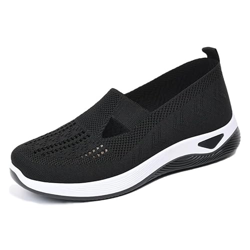 Gewebte atmungsaktive Schuhe mit weicher Sohle für Damen, orthopädische Schuhe für Frauen, Slip-On-Schuhe mit ausgehöhlter atmungsaktiver weicher Sohle für Frauen (Black,37) von MUSNOW