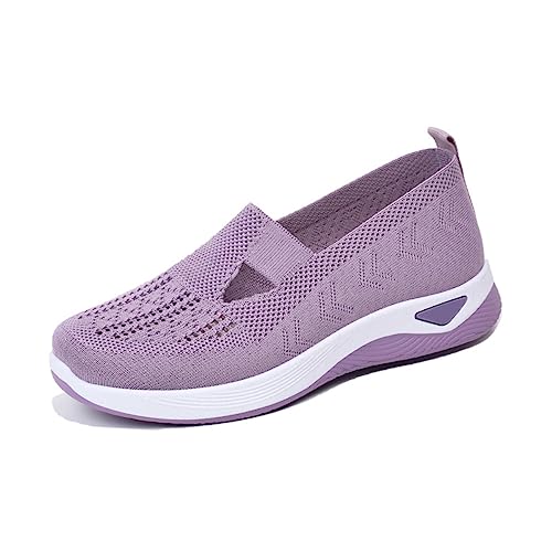 Gewebte atmungsaktive Schuhe mit weicher Sohle für Damen, orthopädische Schuhe für Frauen, Slip-On-Schuhe mit ausgehöhlter atmungsaktiver weicher Sohle für Frauen (Light Purple,39) von MUSNOW