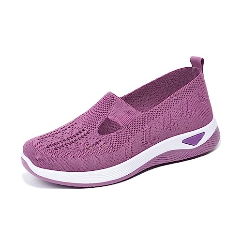 Gewebte atmungsaktive Schuhe mit weicher Sohle für Damen, orthopädische Schuhe für Frauen, Slip-On-Schuhe mit ausgehöhlter atmungsaktiver weicher Sohle für Frauen (Purple,36) von MUSNOW