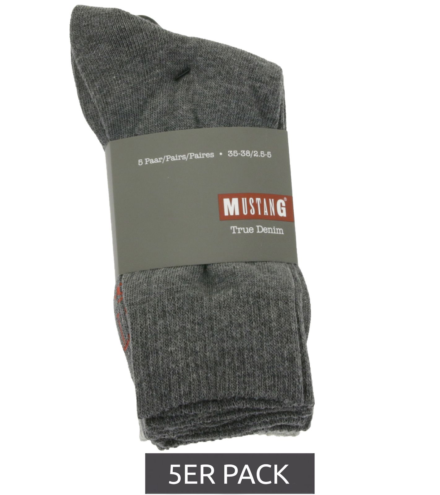 5 Paar MUSTANG Alltags-Socken Freizeit-Strümpfe Damen Strümpfe MU31007 Grau von MUSTANG