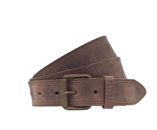 MUSTANG 35 mm Vollledergürtel, abgesteppt, mit Schließe in mattem Altmessing von MUSTANG